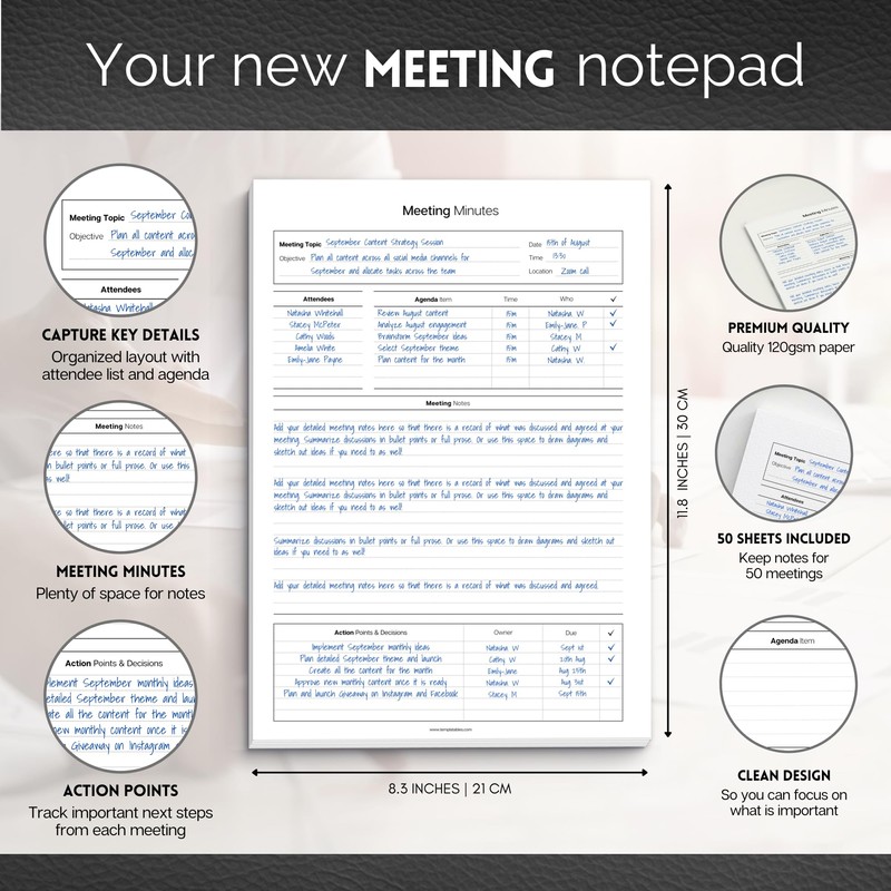 Meeting Minutes Note Taking Professional Notepad | Plan, Record and