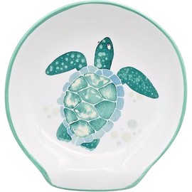 Turtle Spoon Rest - Coastal Ocean Nautical Decor, Teal Kitchen Accessories, Turquoise Hawaiian Beach Themed Decor for Stove Top Counter, Cute Sea Turtle Christmas Gifts