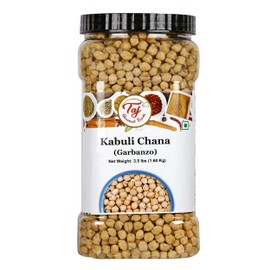 TAJ Premium Indian Kabuli Chana, Dried Garbanzo Beans, (3.5-Pounds Jar)