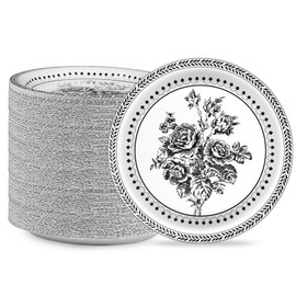 EggSun 10 Inch Paper Plates, Large Disposable Paper Plates, Heavy Duty Flower Plate Tableware for Family Gathering, Dinner Time, Birthday, Wedding, Hobrday Party Suppbres 150pcs (Black Floral)