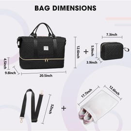 Duffle Bags for women,50L Quilted Travel Weekender Bag with Shoe Compartment, Large Carry On Overnight Tote Gym Bag with Toiletry Bag,Hospital Bags for Labor and Delivery,Black