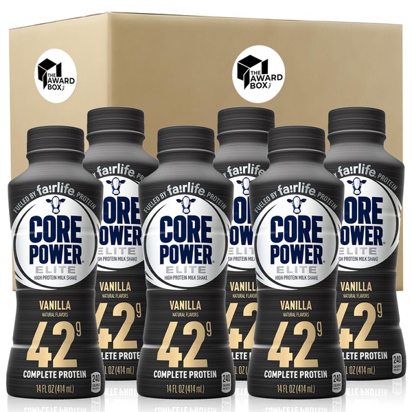 The Award Box Assortment of Core Power Elite Failrlife High Protein Shakes Vanilla 42 Grams of Protein 14 Oz. 6 Pack