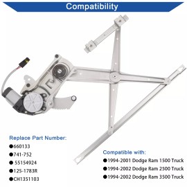 Kible Fits 1994-2001 Dodge Ram 1500 Front Left Right with Motor Power Window Regulator