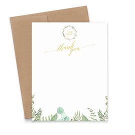 Modern Pink Paper Greenery Wreath Graduation Thank You Cards (FLAT NOTE CARD), Elegant Thankyou Notes for 2025 Graduation Thank You Card, Your Choice of Quantity and Envelope Color