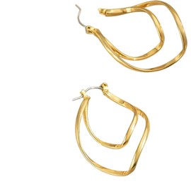 Luxury 18K Gold-Plated Twisted Double Hoop Earrings | Hypoallergenic and Waterproof