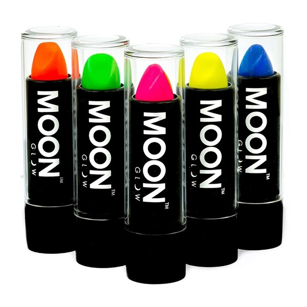 Moon Glow - Blacklight Neon UV Lipstick 0.16oz Intense Set of 5 colors – Glows brightly under Blacklights/UV Lighting!
