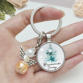 Guardian Angel Keyring Christmas - Small Christmas Gifts Advent Calendar Filling - Includes Christmas Tree Angel Pendant, Christmas Cards and Envelope - Christmas Angel Lucky Charm
