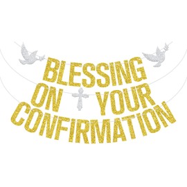 Gold Glitter Blessing On Your Confirmation Banner, Mi Primera Comunion/My Baptism, Religious Christening Baptism Gender Reveal Party Decorations Supplies