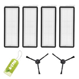 Pack of 4 Hepa Filters Compatible with Roborock Qrevo S/Qrevo Plus/Qrevo Curv/Qrevo Pro/Qrevo MaxV/Qrevo Curve Robot, 2 Side Brushes Replacement Parts Accessories Compatible with Roborock Vacuum