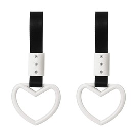 GLSOWEE 2PCS Heart-Shaped Car Handle Straps, Auto Grap Handle Warning Pull Ring, Heart Decor for Car, SUV, Subway, Bus