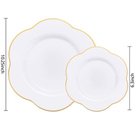 Liacere 50PCS White Plastic Plates - Heavy Duty Disposable - White and Gold Plastic Plates Include 25PCS 7inch and 10inch plates for Easter & Baby Shower Gifts