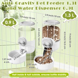 0.9L Hanging Automatic Cat Water Dispenser, 1.3L Auto Gravity Pet Feeder, Cage Cat Dog Food and Water Dispenser Set for Kitten Puppy Bunny Guinea Pig