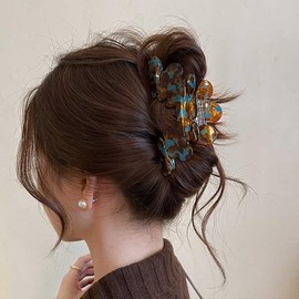 fdsmall Petal Hair Claw Clips for Women Large Acetate Leopard Non Slip Strong Hair Clip Thick Hair Accessories (Flower Color)