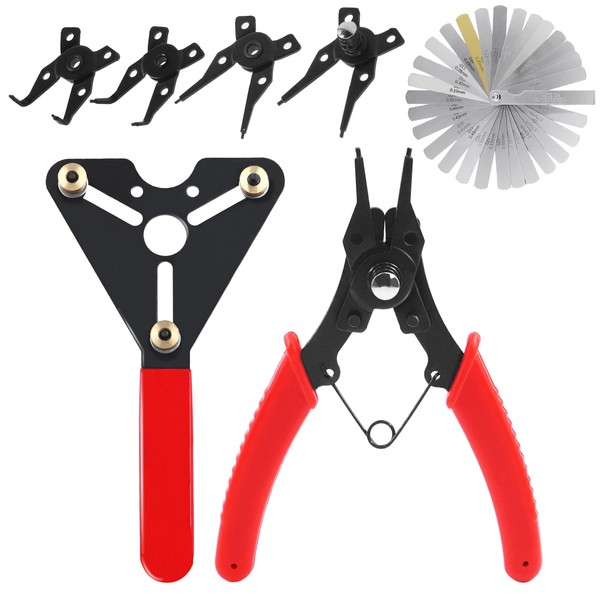 Glarks 3Pcs AC Clutch Holding Tool Adjustable Clutch Holder and 4 in 1 Snap Ring Pliers with Feeler Gauge Assortment Kit Compatible with Domestic and Import Vehicle AC Compressors