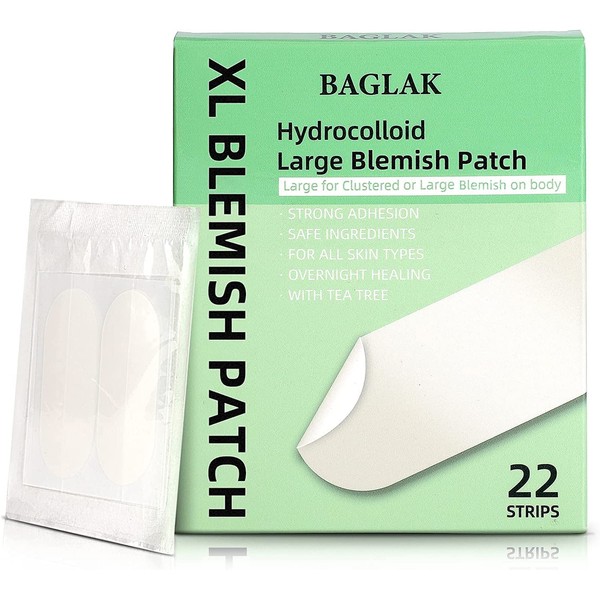 BAGLAK Large Blemishes Patches - 22 Strips, XL Size, Hydrocolloid t Dots, Blemishes Patch - Pimple Stickers, For Face Blemishes Absorbing Cover Patch - Zit Sticker Facial Skin Care