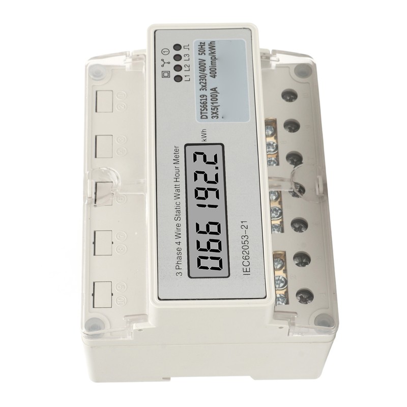 Electric 3 Phase 4 Wire Energy Meter Guide Rail LCD