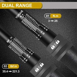 Uharbour Torque Wrench 1/4, 3-25 Nm Bike Torque Wrench, 0.1 Nm Micro Adjustment with Lock, ±3% Error Accuracy Torque Wrench Dual Direction with 72 Teeth