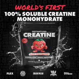 Gains in Bulk Instantized Creatine Monohydrate for Women and Men, Soluble Pre Workout Powder, Supports Muscle Building, Strength and Performance, Bodybuilding Supplements, Sour Raspberry, 30 Servings