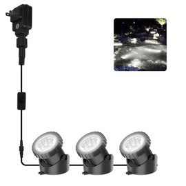CREPOW Cold White Pond Lights, Super Bright LED Underwater Submersible Landscape Spotlights, Switch Control IP68 Waterproof Fountain Lights for Fish Aquarium Tank Garden Yard Pool (Set of 3)