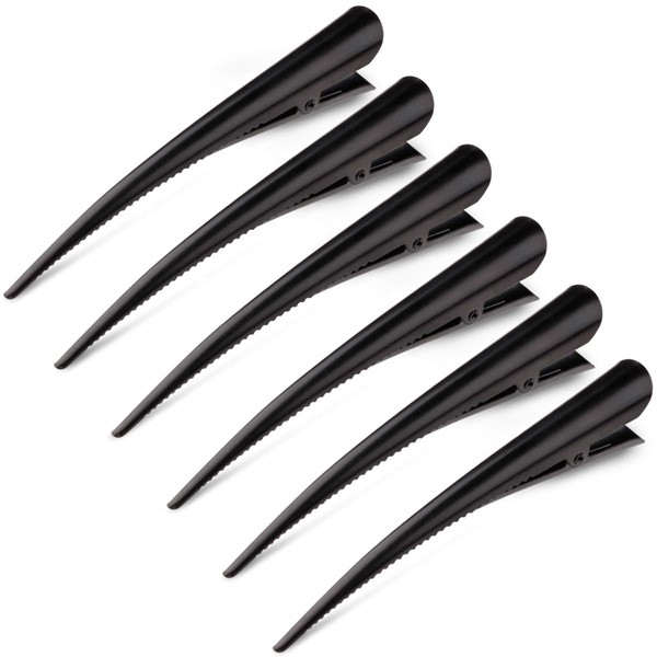 Large Long Alligator Hair Clips for Styling Salon Sectioning, GLAMFIELDS 5 inch Rust-Proof Durable Non-Slip Duckbill Metal Clips for Women Thick and Thin Hair (6 Pack) Black
