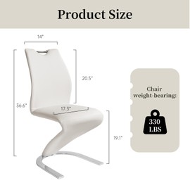 HIPIHOM Mermaid Dining Chairs Set of 2,Modern Kitchen Dining Room Chairs Armless Upholstered Side Chairs in PU Leather Cushion Seat and Sturdy Metal Legs,White