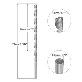sourcing map 6.8mm Twist Drill Bits, High-Speed Steel Straight Shank Extra Long Drill Bit 200mm Length for Wood Plastic Aluminum