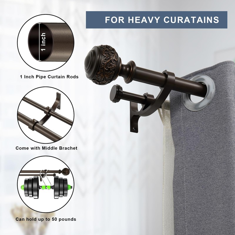 Double Curtain Rod, 1 inch Window Telescoping Drapery Double Rod