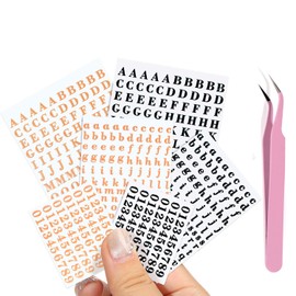 EORTA Letter Stickers 0.11inch with Tweezer Small Alphabet Stickers 6 Sheets Self Adhesive Mini Number Stickers for Epoxy Resin Casting DIY Craft Scrapbook Nail Keyboard, Rose Gold/Black, 3mm