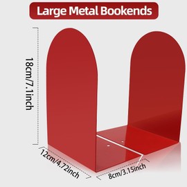 Lulonpon 2 Pieces Book Ends, Bookends, Books Stand, Metal Bookend for Shelves, Red Book Ends for School, Library, Desktop Organizer