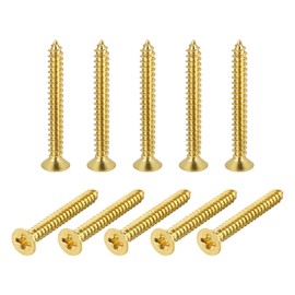 QUARKZMAN Brass Wood Screws, M4 x 35 mm Phillips Flat Head Self-Drilling Connection Screw for Door Hinges, Wood Furniture, Household Appliances, Pack of 150