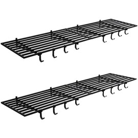 2 Pack 2x4Ft Garage Storage Shelving Wall Mounted with Hooks, 800 Lbs Heavy Duty Storage Shelves, Wall Shelving Garage Storage Rack Organization, Black Metal Floating Storage Racks