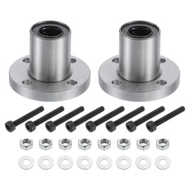 sourcing map LMF12UU Linear Ball Bearings 12mm Bore 21mm OD 30mm Length Round Flange Nickel Plated with Screws for CNC Machine 3D Printer 2pcs