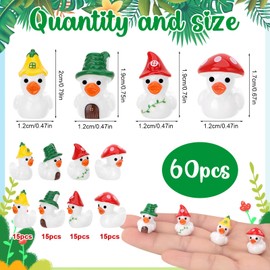 GGSTDDUP 60pcs Mushroom Resin Ducks, Tiny Mushroom Ducks Figurines