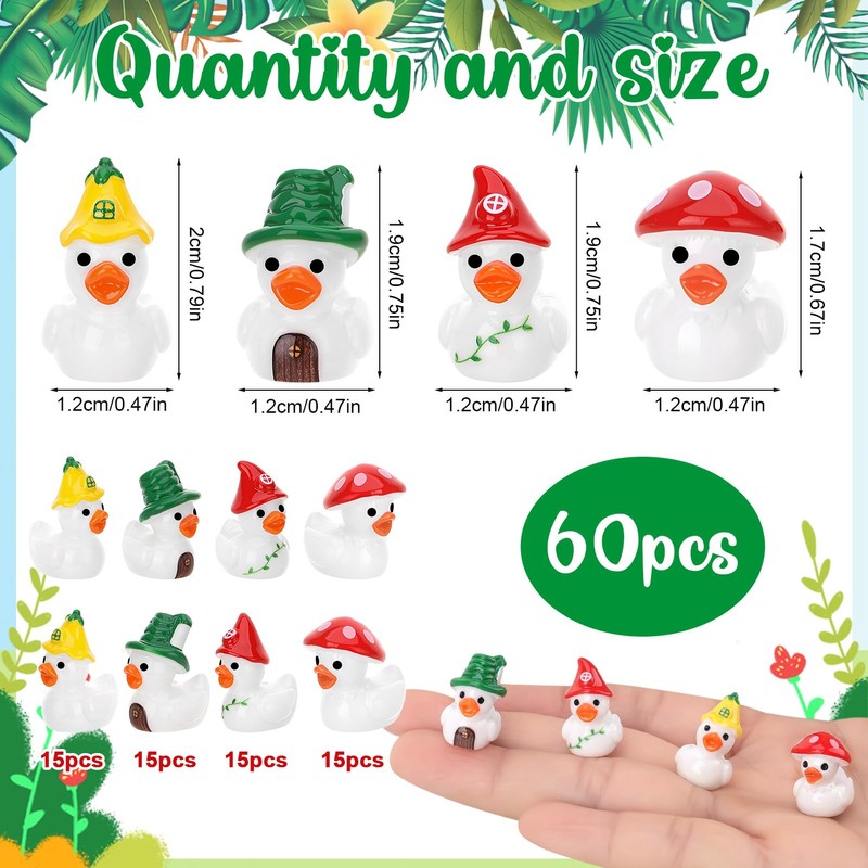 GGSTDDUP 60pcs Mushroom Resin Ducks, Tiny Mushroom Ducks Figurines