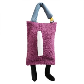 Cute Car Tissue Holder Plush Tissue Hanging Pouch Box Funny Cartoon Leg Hanging Napkin Holder Storage Bags Fluffy Tissue Dispenser Container Cover for Car Home Decor (Purple)