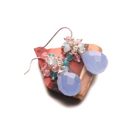 Blue Chalcedony Faceted Briolette Handmade Sterling Silver Wire Wrapped Dangling Tear Drop Earrings in 925 Sterling Silver Earwire (Sterling Hook Earwire) (925 Sterling Silver, Hook Earwire)