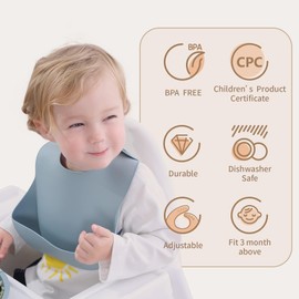 Moonkie Silikon Lätzchen Baby 3er-Set, BPA-frei Abwaschbar Baby Lätzchen Wasserdicht Weich Langlebig Verstellbare Silikon Lätzchen für Babys und Kleinkinder (Äther/Salbe/Sahne)