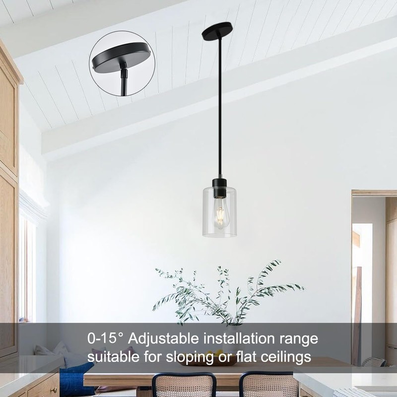 KLSS Black Pendant Lights Kitchen Island,Modern Farmhouse Glass Pendant Light,Light