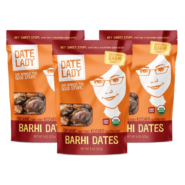 Date Lady Organic Barhi Dates | Vegan, Paleo, Gluten-free & Kosher (3 Bags) No Sugar Added