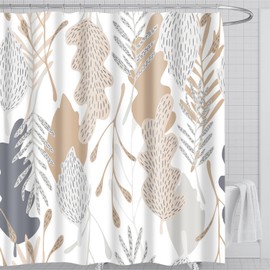 Fabric Shower Curtain for Bathroom Mordern Leaves Waterproof Cloth Bathroom Curtain with 12 Hooks 71"x71"(180cm x 180cm) (Beige)