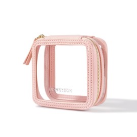 ROWNYEON Small Waterproof Toiletry Organizer Train Bag, CLear Travel Makeup Bag for Women，Transparent Cosmetic Bag，Portable Makeup Case Organizer (Pink)