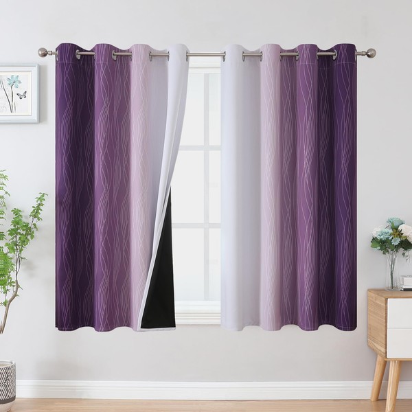 VEHEDE Blackout Noise Reducing Eyelet Curtains for Bedroom, Ombre Energy