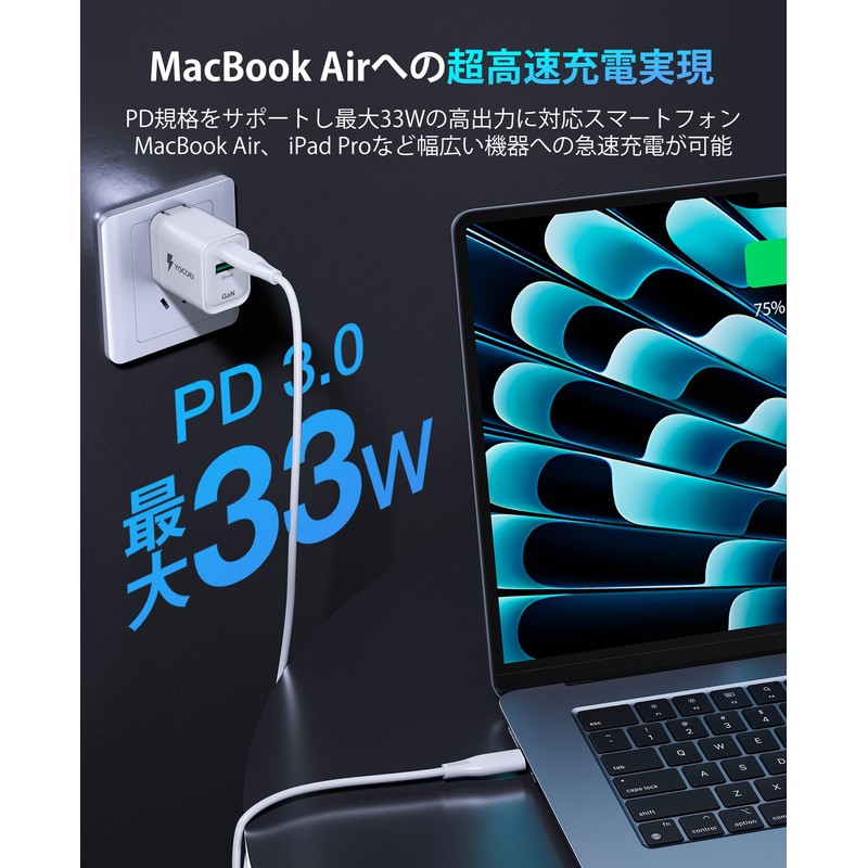 YOCOEI 33W PD Charger 2 Ports (USB-A x 1 USB-C