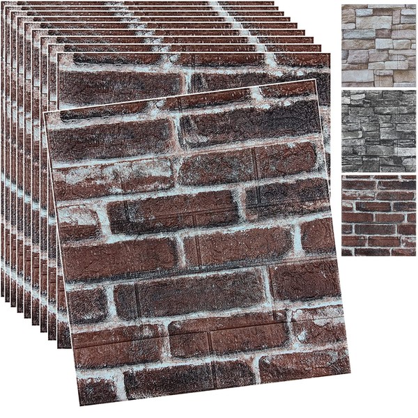 10PCS 3D Wall Panels Peel and Stick 3D Brick Wallpaper