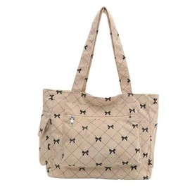 DiafebWanghh Corduroy Tote Bag Shoulder Bag for Women Large Tote Bag with zipper Esthetics Cute Purse (Beige)