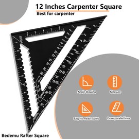 Carpenter Square12 Inch, Aluminum Rafter Square Carpenter for Woodworking, Sturdy Angle Drawing Measuring Ruler, Layout Tool Alloy Triangle Ruler Protractor for Carpentry, Black