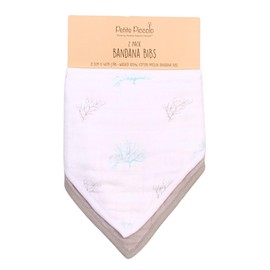 Petite Piccolo Muslin Baby Bibs, 2 Pack, Dribble Bandana Bibs, 100% Cotton, Drool Bibs, Soft and Absorbent, 21.5cm x 41cm - Coral Design
