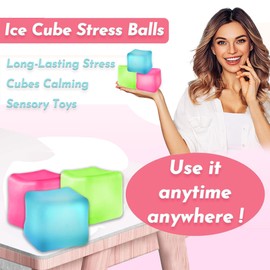 4Pcs Stress Cube Squishy Toys, Slow Rising Ice Cube Stress Balls, Sensory Fidget Toys for Anxiety Relief, Sensory Ice Nee Cube Gel Filled Squishy Ball Toys for Kids Adults(Green, Blue, Purple, Pink)