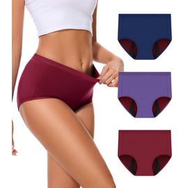 Bobelle Wear Incontinence Underwear for Women 100ml Heavy Flow Leak Proof Panties High Waisted Cotton Period Washable 3 Pack (Multicolor02, Medium)