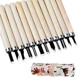 Wonglea Wood Carving Tools Set 12 Pcs,Wood Carving kit Set with Canvas Roll Bag, Wood Whittling Kit for Beginners Kids & Adults,Wood Carving Knife Kit Gift (Canvas Roll Bag)